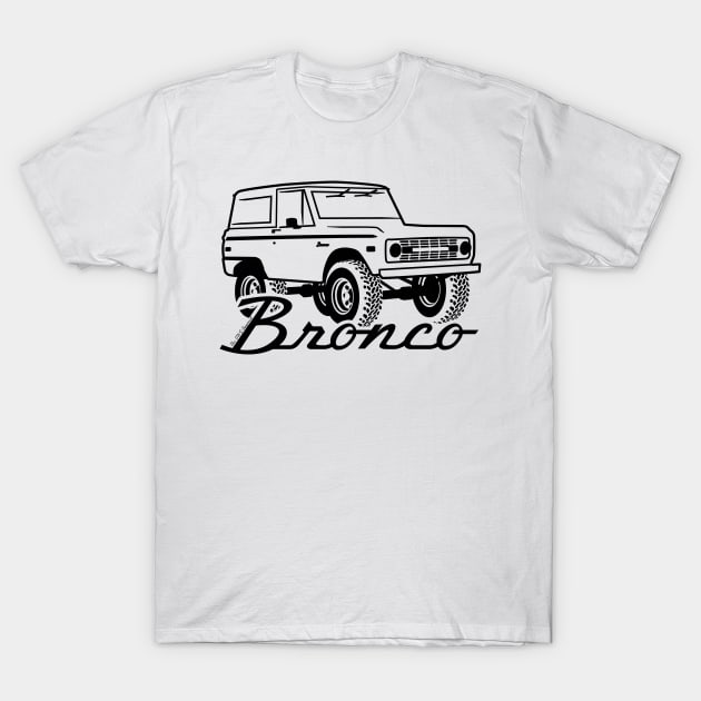 1966-1977 Ford Bronco Black Print w/tires T-Shirt by The OBS Apparel